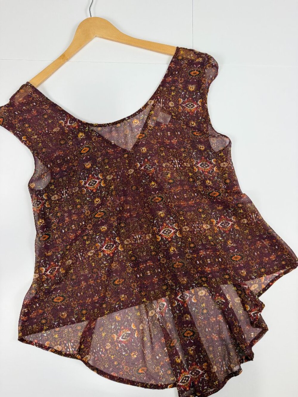 Band of Gypsies Boho Handkerchief Hem Sheer Tank Top M